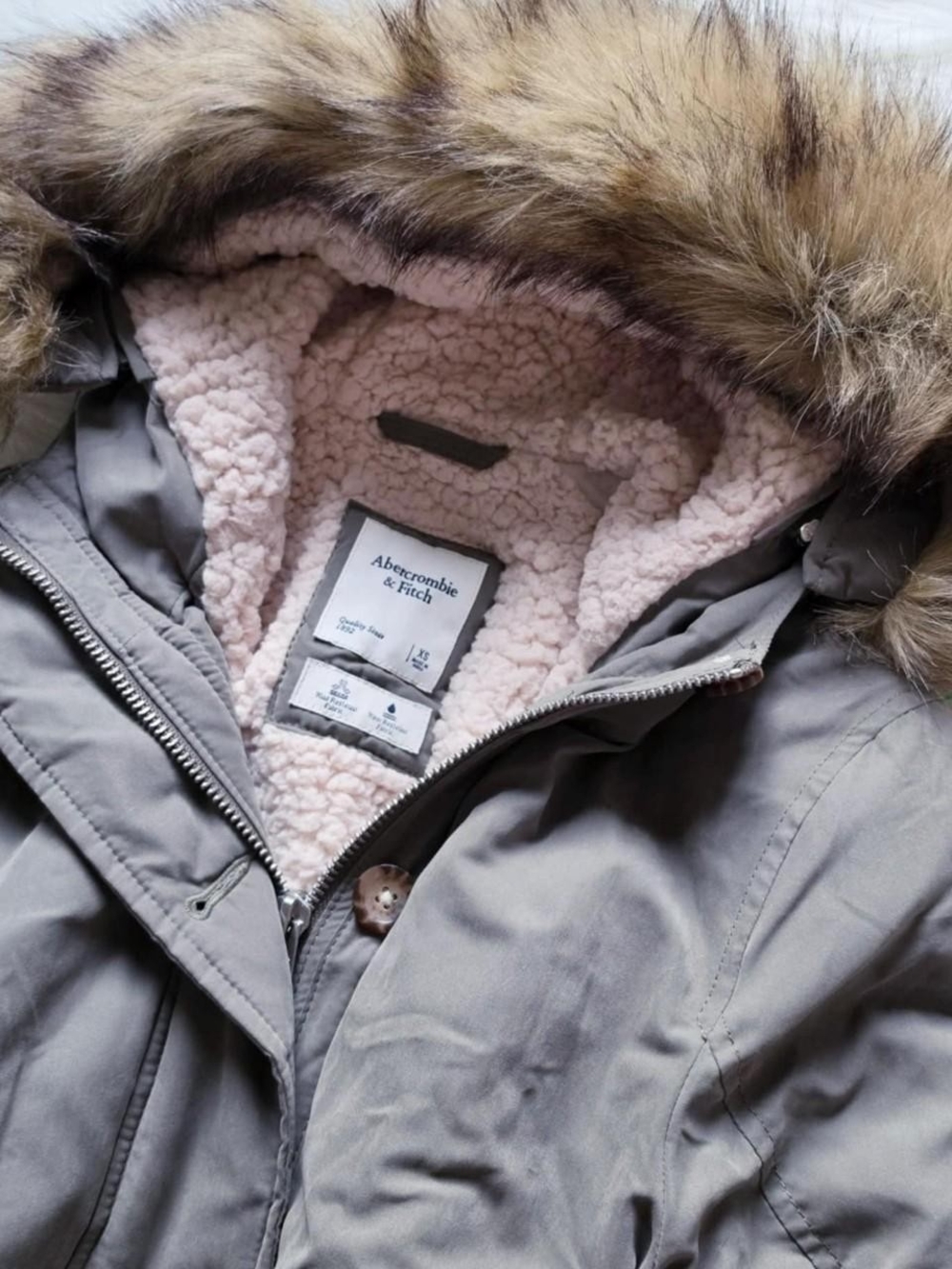 Y2k Abercrombie & Fitch green sherpa lined faux fur parka jacket size XS